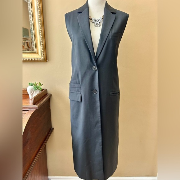 COS Longline Tailored Waistcoat Black Wool Sleeveless Jacket Coat Vest Size 8 - Picture 4 of 12